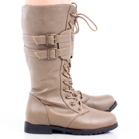 Lace Up Side Zip Double Buckle Moto Combat Boots - Picture 2 of 6
